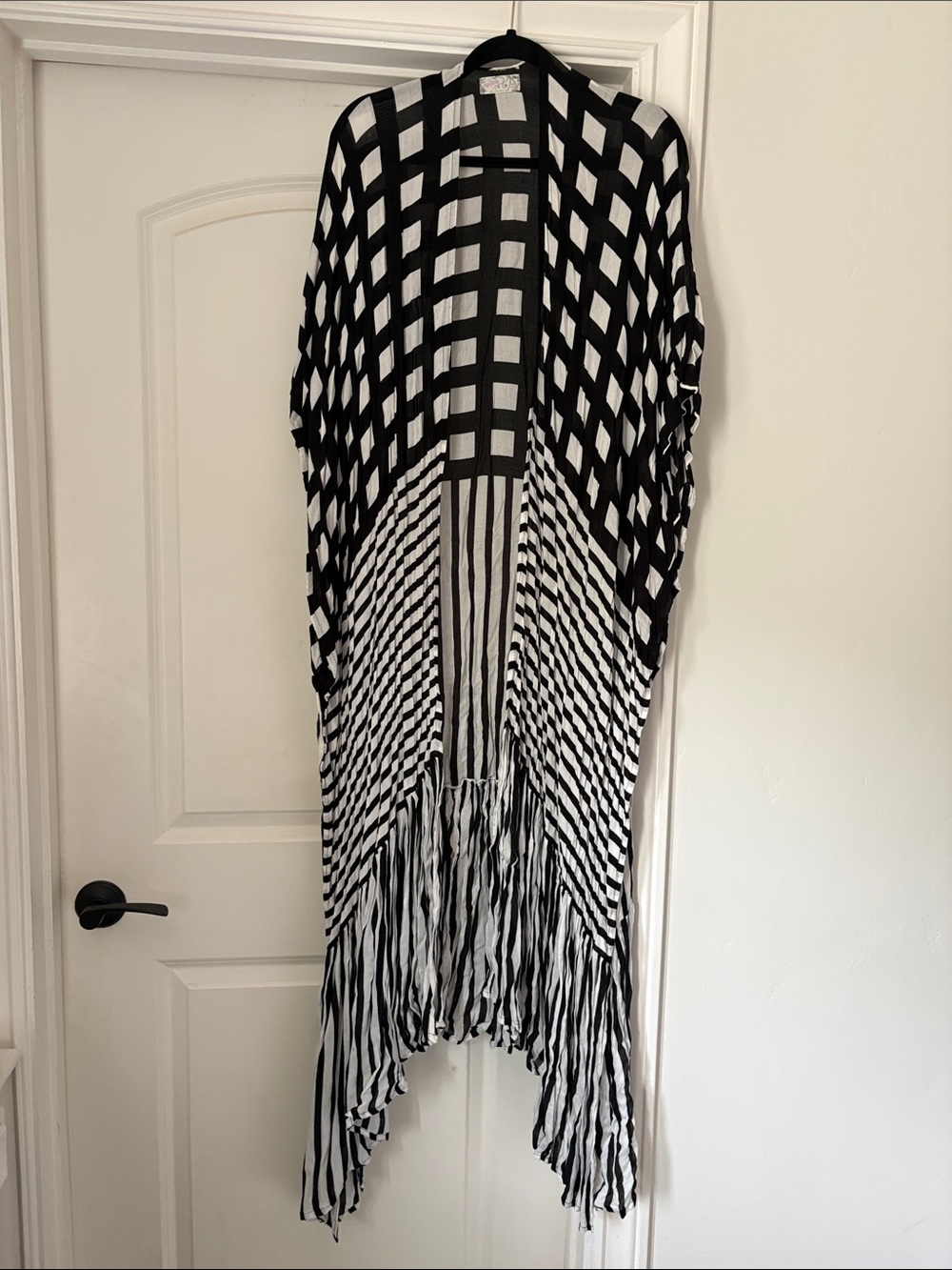Free People Black and White Geometric Kimono